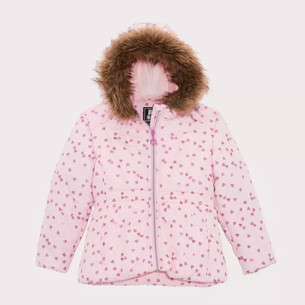 S ROTHSCHILD & CO Toddler Girls Foil Pink Heart Print Puffer Coat NWT